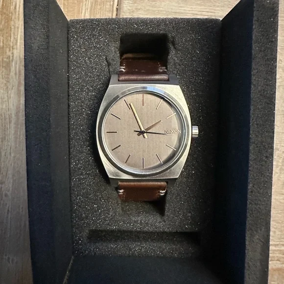 Nixon Time Teller Gray/ Rose Gold/ Brown Watch NWT